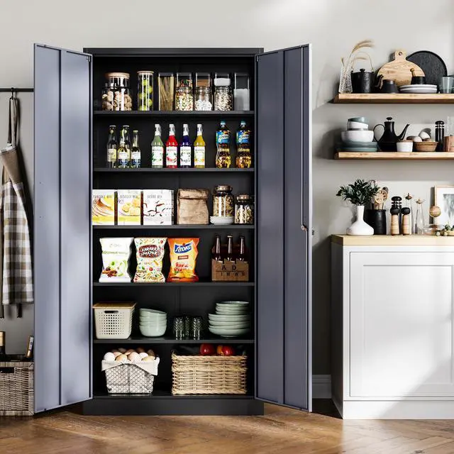 Alt view image 4 of 6 - Metal Storage Cabinet, 71 Inch Tall with Adjustable Shelves & Locking Doors, Tool Cabinets for Garage, Office, Home, School, Gym Storage (Grey Black)