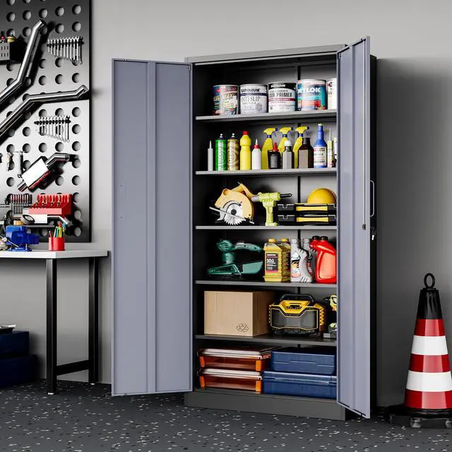 Alt view image 5 of 6 - Metal Storage Cabinet, 71 Inch Tall with Adjustable Shelves & Locking Doors, Tool Cabinets for Garage, Office, Home, School, Gym Storage (Grey Black)