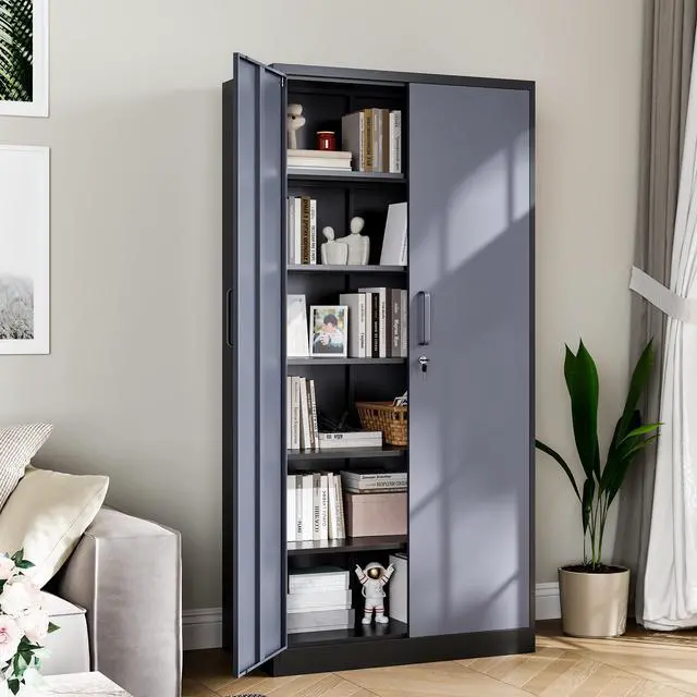 Alt view image 6 of 6 - Metal Storage Cabinet, 71 Inch Tall with Adjustable Shelves & Locking Doors, Tool Cabinets for Garage, Office, Home, School, Gym Storage (Grey Black)