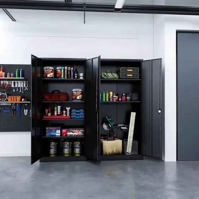 Alt view image 2 of 6 - Metal Garage Storage Cabinet, 71" Tool Cabinet with 4 Adjustable Shelves, Metal File Cabinets with Lockable Doors for Garage, Home Office, Gym, School, Utility Room (Black, Assemble Required)