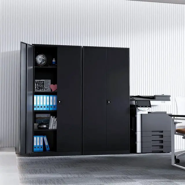 Alt view image 3 of 6 - Metal Garage Storage Cabinet, 71" Tool Cabinet with 4 Adjustable Shelves, Metal File Cabinets with Lockable Doors for Garage, Home Office, Gym, School, Utility Room (Black, Assemble Required)