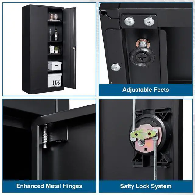 Alt view image 6 of 6 - Metal Garage Storage Cabinet, 71" Tool Cabinet with 4 Adjustable Shelves, Metal File Cabinets with Lockable Doors for Garage, Home Office, Gym, School, Utility Room (Black, Assemble Required)