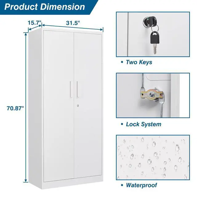 Alt view image 3 of 6 - Metal Garage Storage Cabinet, 71-inch Tool Storage Cabinet with Adjustable Shelves & Locking Doors for Garage,Office,Home,School,Gym Storage (White)