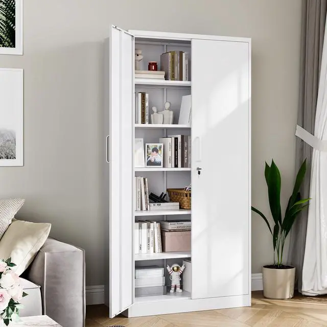 Alt view image 6 of 6 - Metal Garage Storage Cabinet, 71-inch Tool Storage Cabinet with Adjustable Shelves & Locking Doors for Garage,Office,Home,School,Gym Storage (White)
