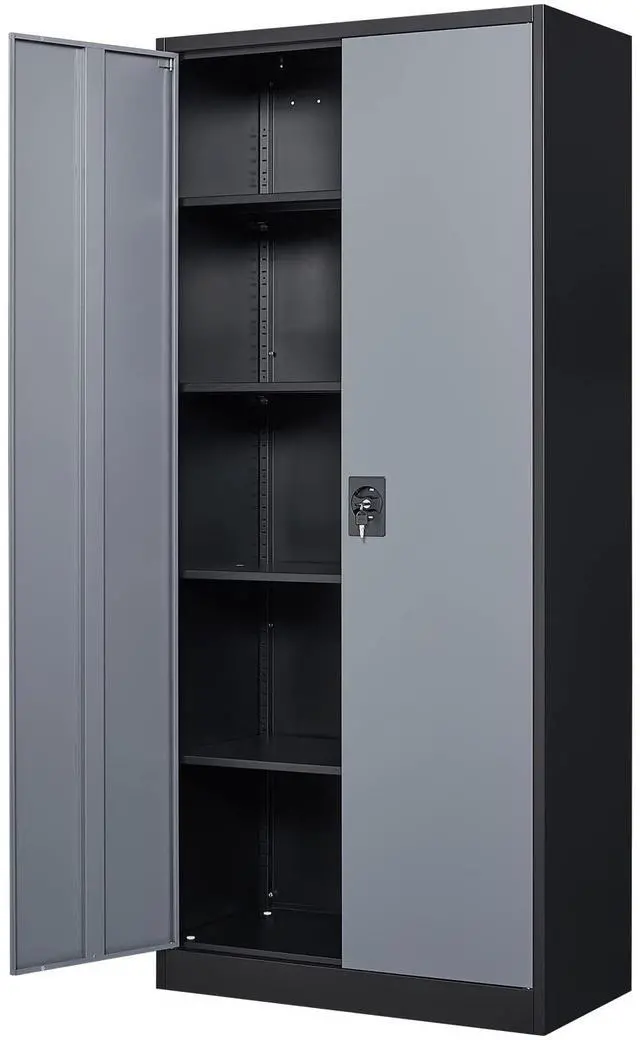 Main image of Metal Garage Storage Cabinet, 71" Tall Cabinet with 4 Adjustable Shelves, Metal File Cabinets with Lockable Doors for Garage, Home Office, Gym, School, Utility Room (Grey Black, Assembly)