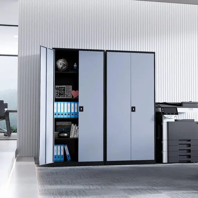 Alt view image 3 of 6 - Metal Garage Storage Cabinet, 71" Tall Cabinet with 4 Adjustable Shelves, Metal File Cabinets with Lockable Doors for Garage, Home Office, Gym, School, Utility Room (Grey Black, Assembly)