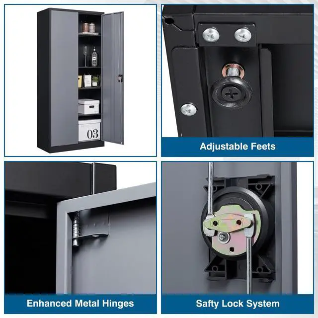 Alt view image 6 of 6 - Metal Garage Storage Cabinet, 71" Tall Cabinet with 4 Adjustable Shelves, Metal File Cabinets with Lockable Doors for Garage, Home Office, Gym, School, Utility Room (Grey Black, Assembly)