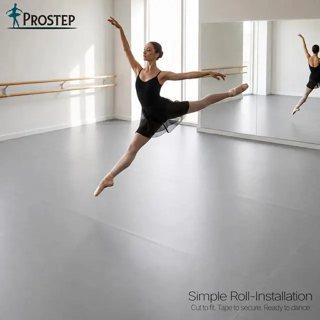 Alt view image 2 of 6 - ProStep by FlooringInc Reversible Marley Dance Floor Roll, Portable Roll Out Vinyl Dance Flooring for Ballet, Jazz, Modern, Home Studio Practice, 1.2mm Thick, 5.25' x 10' (52.5 sq ft), Grey/Grey
