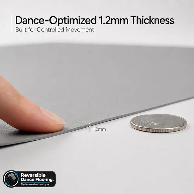 Alt view image 3 of 6 - ProStep by FlooringInc Reversible Marley Dance Floor Roll, Portable Roll Out Vinyl Dance Flooring for Ballet, Jazz, Modern, Home Studio Practice, 1.2mm Thick, 5.25' x 10' (52.5 sq ft), Black/Grey