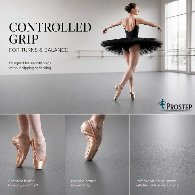 Alt view image 4 of 6 - ProStep by FlooringInc Reversible Marley Dance Floor Roll, Portable Roll Out Vinyl Dance Flooring for Ballet, Jazz, Modern, Home Studio Practice, 1.2mm Thick, 5.25' x 10' (52.5 sq ft), Black/Grey