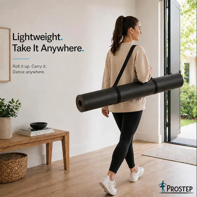 Alt view image 6 of 6 - ProStep by FlooringInc Reversible Marley Dance Floor Roll, Portable Roll Out Vinyl Dance Flooring for Ballet, Jazz, Modern, Home Studio Practice, 1.2mm Thick, 5.25' x 10' (52.5 sq ft), Black/Black