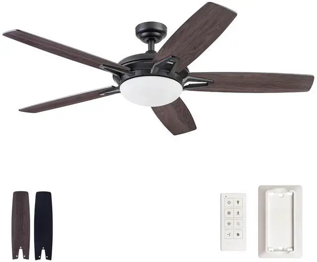 Main image of Clancy 52 Inch Contemporary LED Ceiling Fan with Light, Remote Control, Reversible Motor, 5 Dual Finish Blades, Matte Black