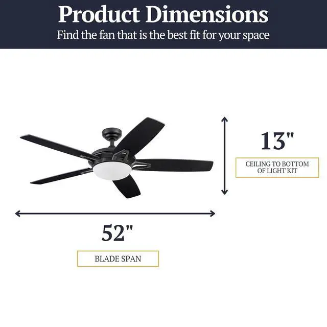 Alt view image 3 of 6 - Clancy 52 Inch Contemporary LED Ceiling Fan with Light, Remote Control, Reversible Motor, 5 Dual Finish Blades, Matte Black
