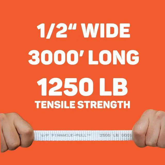 Alt view image 2 of 6 - Measuring Pull Tape 1/2" x 3000' 1250lb Mule Tape, Low Stretch, Heavy Duty Cable Pulling Line