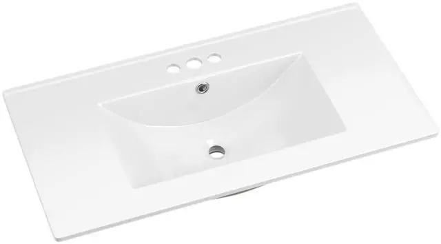 Main image of 36"x18¼" Bathroom Vanity Sink Top with Three Holes, Ceramic Vanity Sink Top with Overflow, Drop in Bathroom Vessel Sink Rectangle, Glossy White
