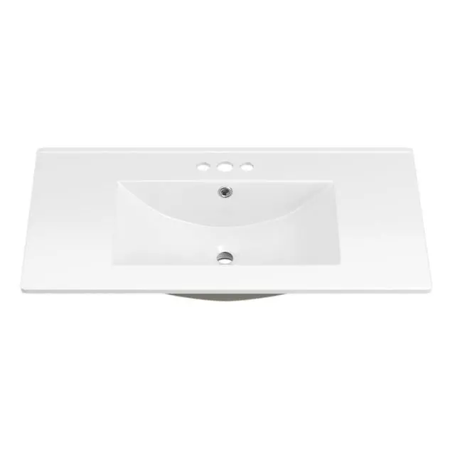 Alt view image 2 of 6 - 36"x18¼" Bathroom Vanity Sink Top with Three Holes, Ceramic Vanity Sink Top with Overflow, Drop in Bathroom Vessel Sink Rectangle, Glossy White