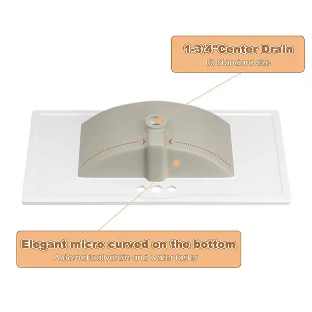 Alt view image 5 of 6 - 36"x18¼" Bathroom Vanity Sink Top with Three Holes, Ceramic Vanity Sink Top with Overflow, Drop in Bathroom Vessel Sink Rectangle, Glossy White
