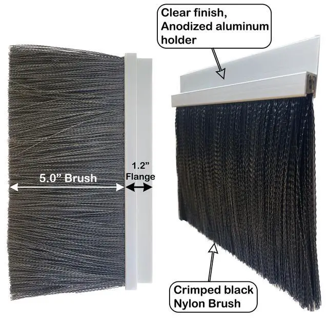 Alt view image 2 of 5 - JaCor Heavy-Duty 5 in. Nylon Brush Seal Weatherproofing, 5.0 in. Brush Seal x 1.2 in. Straight Holder x 8 ft Long