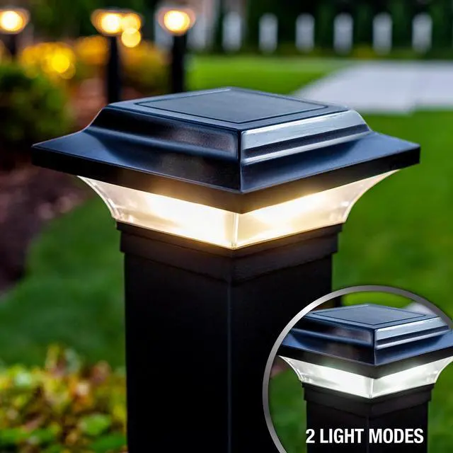 Alt view image 2 of 6 - Imperial Post Cap (Set of 6) - Fits 2"x2", 2.25"x2.25", 2.5"x2.5" Fence Posts - Black Cast Aluminum - Warm/Cool Light Color Modes - Heavy-Duty, High Performance LEDs - Mod. SLO82B