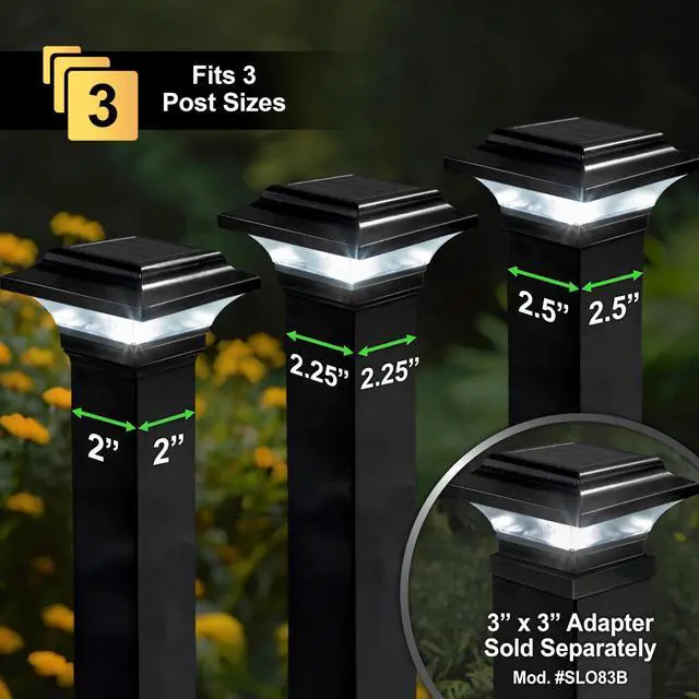 Alt view image 3 of 6 - Imperial Post Cap (Set of 6) - Fits 2"x2", 2.25"x2.25", 2.5"x2.5" Fence Posts - Black Cast Aluminum - Warm/Cool Light Color Modes - Heavy-Duty, High Performance LEDs - Mod. SLO82B