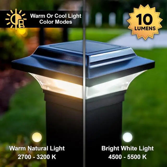 Alt view image 4 of 6 - Imperial Post Cap (Set of 6) - Fits 2"x2", 2.25"x2.25", 2.5"x2.5" Fence Posts - Black Cast Aluminum - Warm/Cool Light Color Modes - Heavy-Duty, High Performance LEDs - Mod. SLO82B