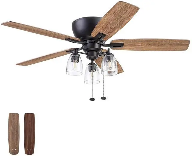 Main image of Arthur, 52 inch Industrial Farmhouse Flush Mount LED Ceiling Fan with Light, Pull Chain, Three Mounting Options, Dual Finish Blades, Reversible Motor - 51486-01 (Espresso)