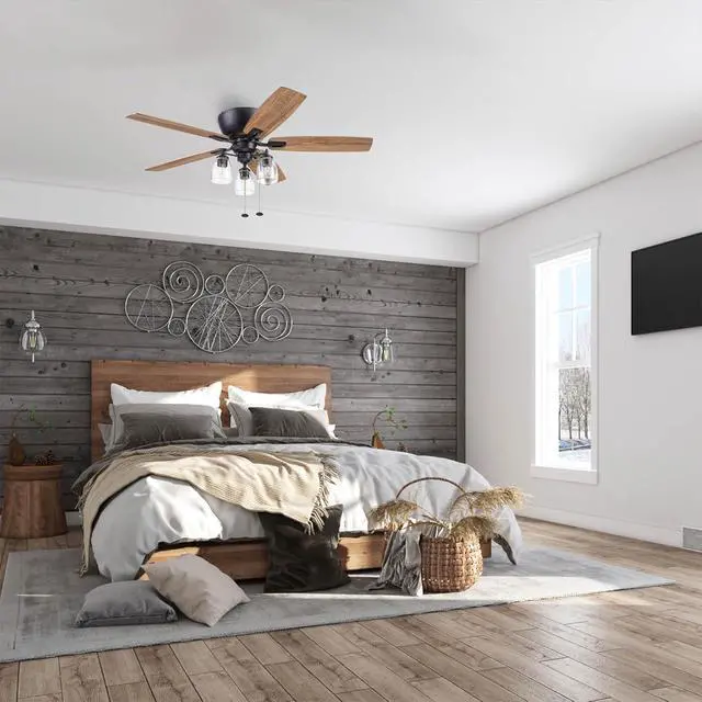 Alt view image 2 of 6 - Arthur, 52 inch Industrial Farmhouse Flush Mount LED Ceiling Fan with Light, Pull Chain, Three Mounting Options, Dual Finish Blades, Reversible Motor - 51486-01 (Espresso)