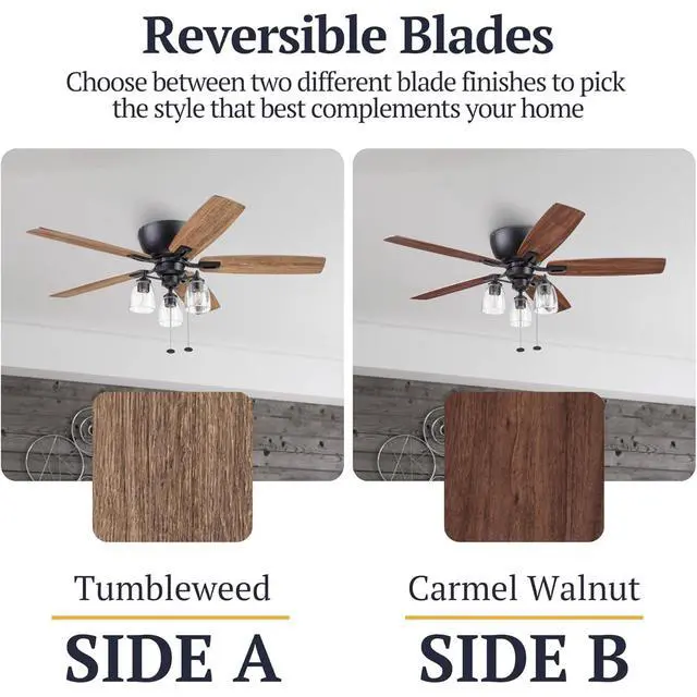 Alt view image 5 of 6 - Arthur, 52 inch Industrial Farmhouse Flush Mount LED Ceiling Fan with Light, Pull Chain, Three Mounting Options, Dual Finish Blades, Reversible Motor - 51486-01 (Espresso)