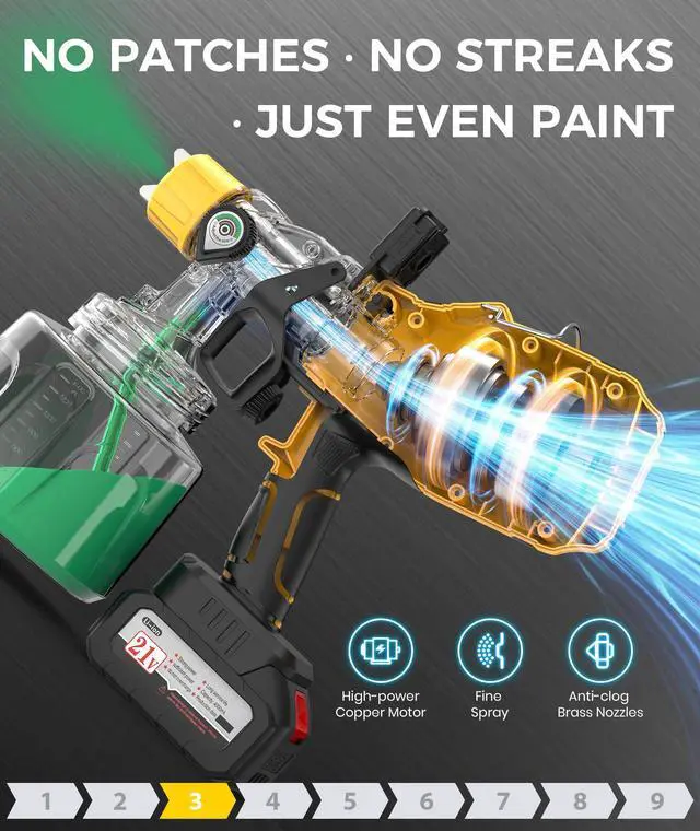 Alt view image 3 of 6 - Paint Sprayer, Electric Spray Paint Gun with 1400ml (47oz) Container, 3 Modes & 6 Nozzles, Paint Sprayer for House DIY Painting, Easy to Clean, 2×4000mAh Battery
