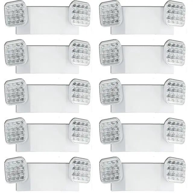 Main image of 10 Pack Emergency Lights for Home Power Failure Business, LED Emergency Light with Battery Backup, Commercial Emergency Light Two Adjustable Head Emergency Lighting Fixture AC 120V / 277V