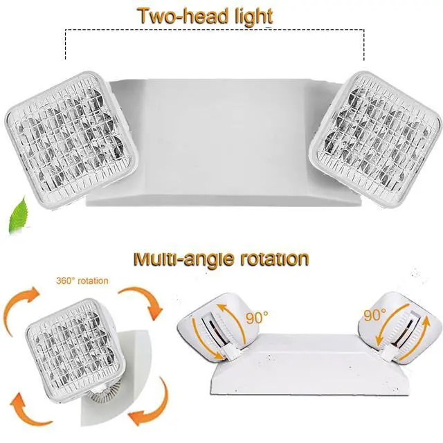 Alt view image 3 of 6 - 10 Pack Emergency Lights for Home Power Failure Business, LED Emergency Light with Battery Backup, Commercial Emergency Light Two Adjustable Head Emergency Lighting Fixture AC 120V / 277V