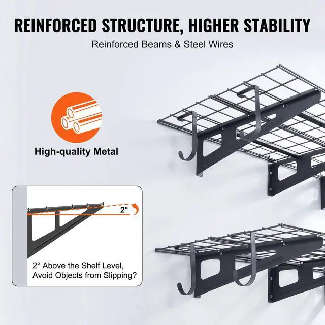 Alt view image 5 of 6 - 2 x 6 ft Garage Shelving Wall Mounted, 2 Pack Heavy Duty Wall Shelves 1000lbs Capacity, Garage Storage Rack Floating Shelves for Shop, Shed, Storage