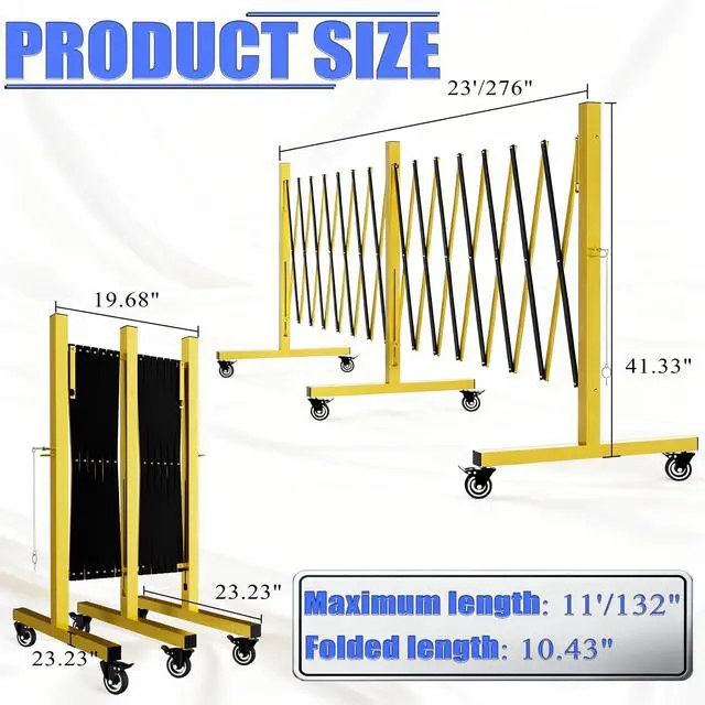 Alt view image 2 of 6 - Industrial Expandable Barricade,Folding Security Gate Safety Barricade with Casters,Mobile Barrier Gate Outdoor,Adjustable Traffic Fence for Road Construction, Traffic Control,Pool (23FT)