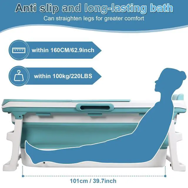 Alt view image 2 of 6 - Portable Bathtub, 58/56/50/46 Inch Collapsible Bathtub, Freestanding Foldable for Adults, Folding Tub for Shower, Hot Bath, Ice Bath (Grey-A-130cm)