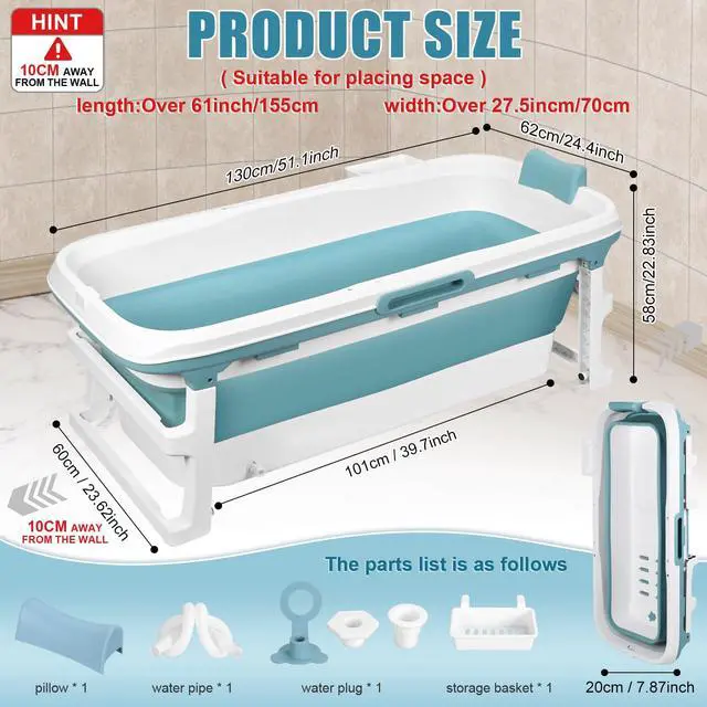 Alt view image 3 of 6 - Portable Bathtub, 58/56/50/46 Inch Collapsible Bathtub, Freestanding Foldable for Adults, Folding Tub for Shower, Hot Bath, Ice Bath (Grey-A-130cm)