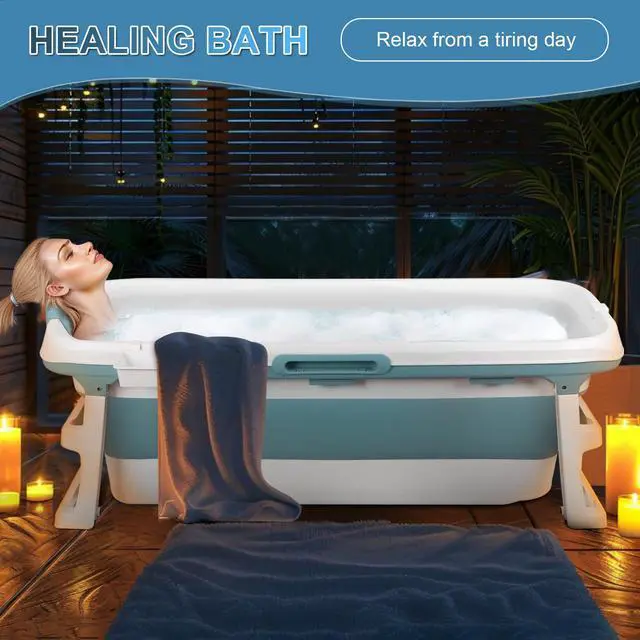 Alt view image 6 of 6 - Portable Bathtub, 58/56/50/46 Inch Collapsible Bathtub, Freestanding Foldable for Adults, Folding Tub for Shower, Hot Bath, Ice Bath (Grey-A-130cm)