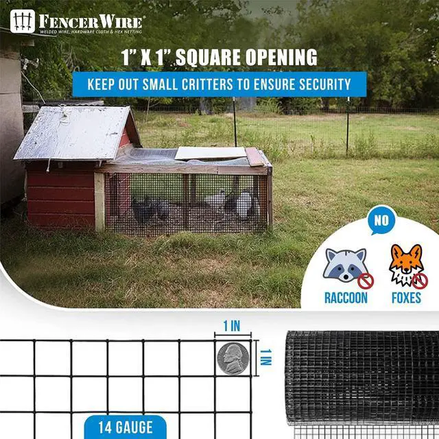 Alt view image 6 of 6 - 14 Gauge Hardware Cloth, Black Vinyl Coated Welded Wire Mesh, Chicken Coop Wire Fence, 1 Inch x 1 Inch Grid (48 Inch x 50 ft.)