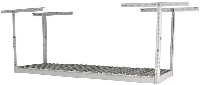 Main image of 2x6 Adjustable Overhead Garage Storage Rack, Heavy-Duty Steel Overhead Storage Rack with 300 lb Weight Capacity, Height Adjustable Garage Storage Organization System, White (18"-33")