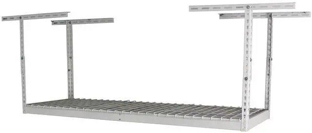 Main image of 2x6 Adjustable Overhead Garage Storage Rack, Heavy-Duty Steel Overhead Storage Rack with 300 lb Weight Capacity, Height Adjustable Garage Storage Organization System, White (24"-45")