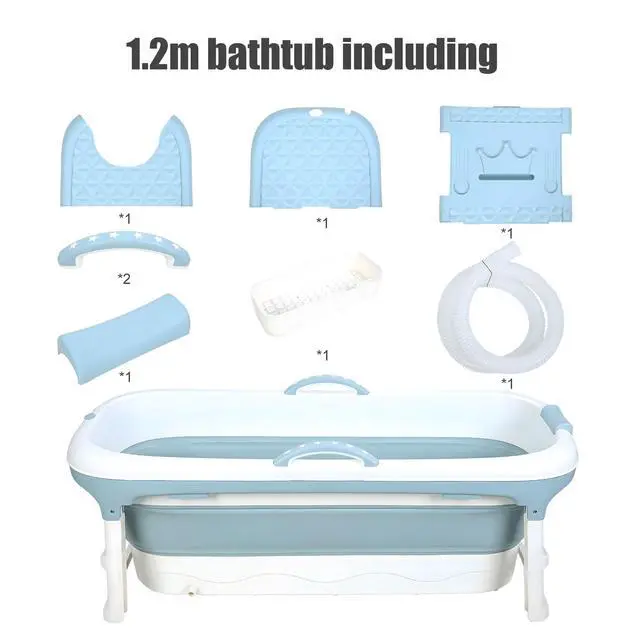 Alt view image 6 of 6 - Portable Bathtub, 58/56/50/46 Inch Collapsible Bathtub, Freestanding Foldable Bathtub for Adults, Folding Tub for Shower, Hot Bath, Ice Bath Blue-B-120cm