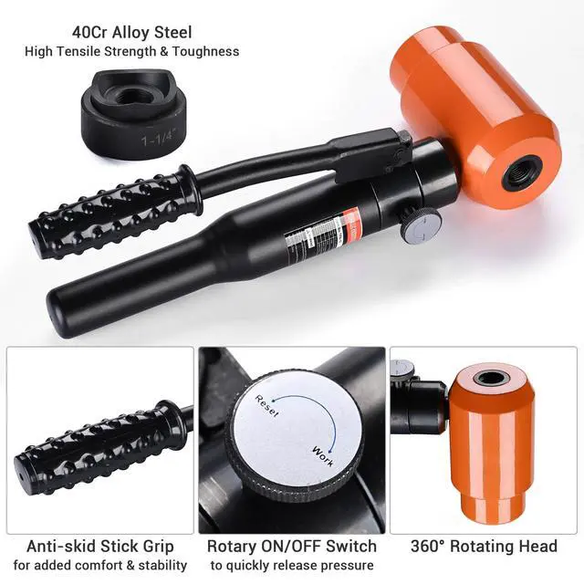 Alt view image 6 of 6 - 1/2" to 4" Hydraulic Knockout Punch Set 15-Ton 10-Die Handheld Electrical Conduit Hole Cutter KO Tool Kit for Sheet Metal