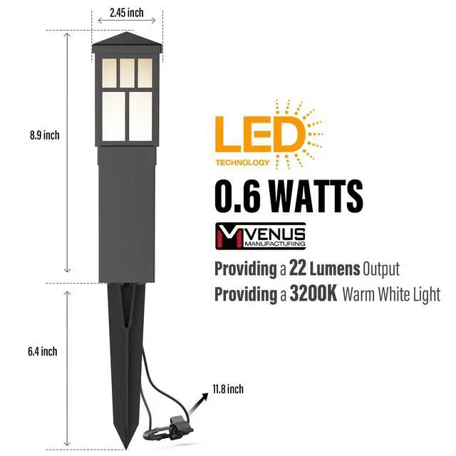 Alt view image 2 of 6 - 24PK Low Voltage Outdoor Pathway LED Lights, Square Bollard Path Lights kit 0.6W 3200K Warm White Light for Walkway Yard Backyard Lawn Garden Landscape Lighting Decorative