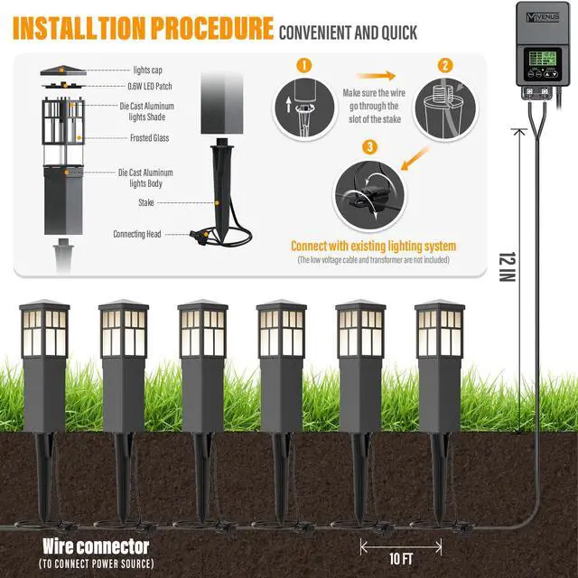 Alt view image 6 of 6 - 24PK Low Voltage Outdoor Pathway LED Lights, Square Bollard Path Lights kit 0.6W 3200K Warm White Light for Walkway Yard Backyard Lawn Garden Landscape Lighting Decorative