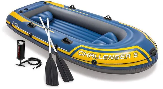 Main image of 68370EP Challenger 3 Inflatable Boat Set: Includes Deluxe 48in Boat Oars and High-Output Pump Triple Air Chambers Welded Oar Locks 3 Person 660lb Weight Capacity