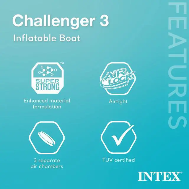 Alt view image 3 of 6 - 68370EP Challenger 3 Inflatable Boat Set: Includes Deluxe 48in Boat Oars and High-Output Pump Triple Air Chambers Welded Oar Locks 3 Person 660lb Weight Capacity
