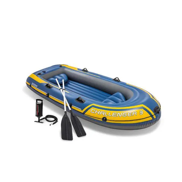Alt view image 5 of 6 - 68370EP Challenger 3 Inflatable Boat Set: Includes Deluxe 48in Boat Oars and High-Output Pump Triple Air Chambers Welded Oar Locks 3 Person 660lb Weight Capacity