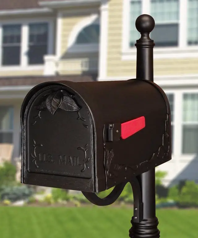 Alt view image 2 of 6 - Special Lite Floral Curbside Mailbox - Black Cast Aluminum Mailbox for Post Mount - SCF-1003-BLK