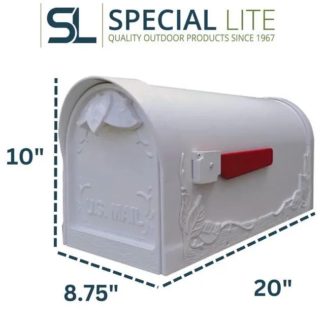 Alt view image 3 of 3 - Special Lite Floral Curbside Mailbox - White Cast Aluminum Mailbox for Post Mount - SCF-1003-WH