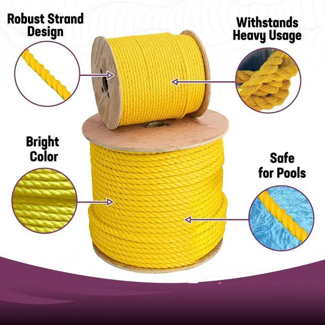 Alt view image 2 of 6 - 600 FT Premium 3-Strand Polypropylene Floating Rope 3/4 Inch U.V. Stabilized Rot-Proof Pool Lane Divider Anchor Rope for Pools Lakes Golf Courses Yellow