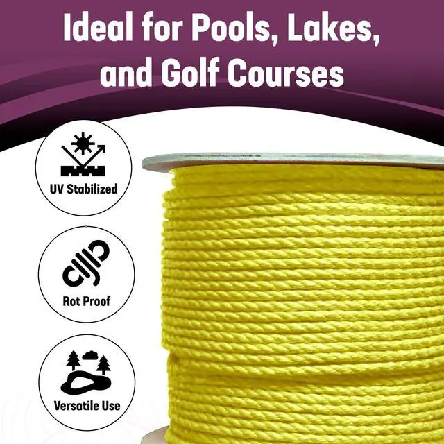 Alt view image 3 of 6 - 600 FT Premium 3-Strand Polypropylene Floating Rope 3/4 Inch U.V. Stabilized Rot-Proof Pool Lane Divider Anchor Rope for Pools Lakes Golf Courses Yellow